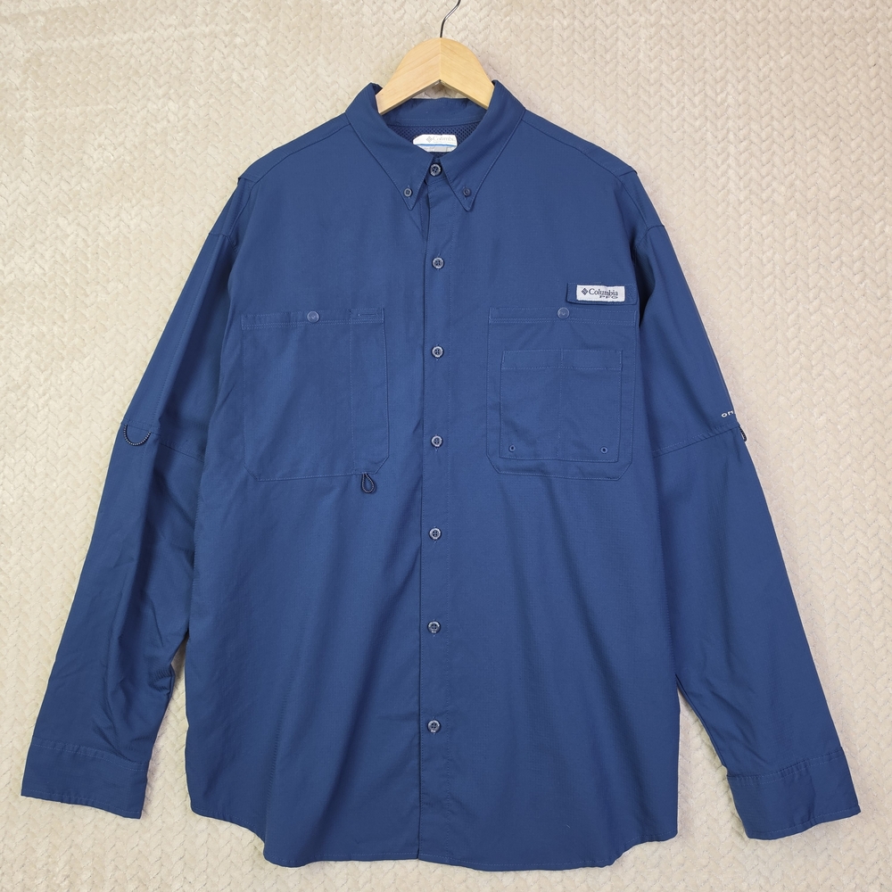 Columbia PFG Omni-Shade Blue Long Sleeve Button Down Shirt Men's Large